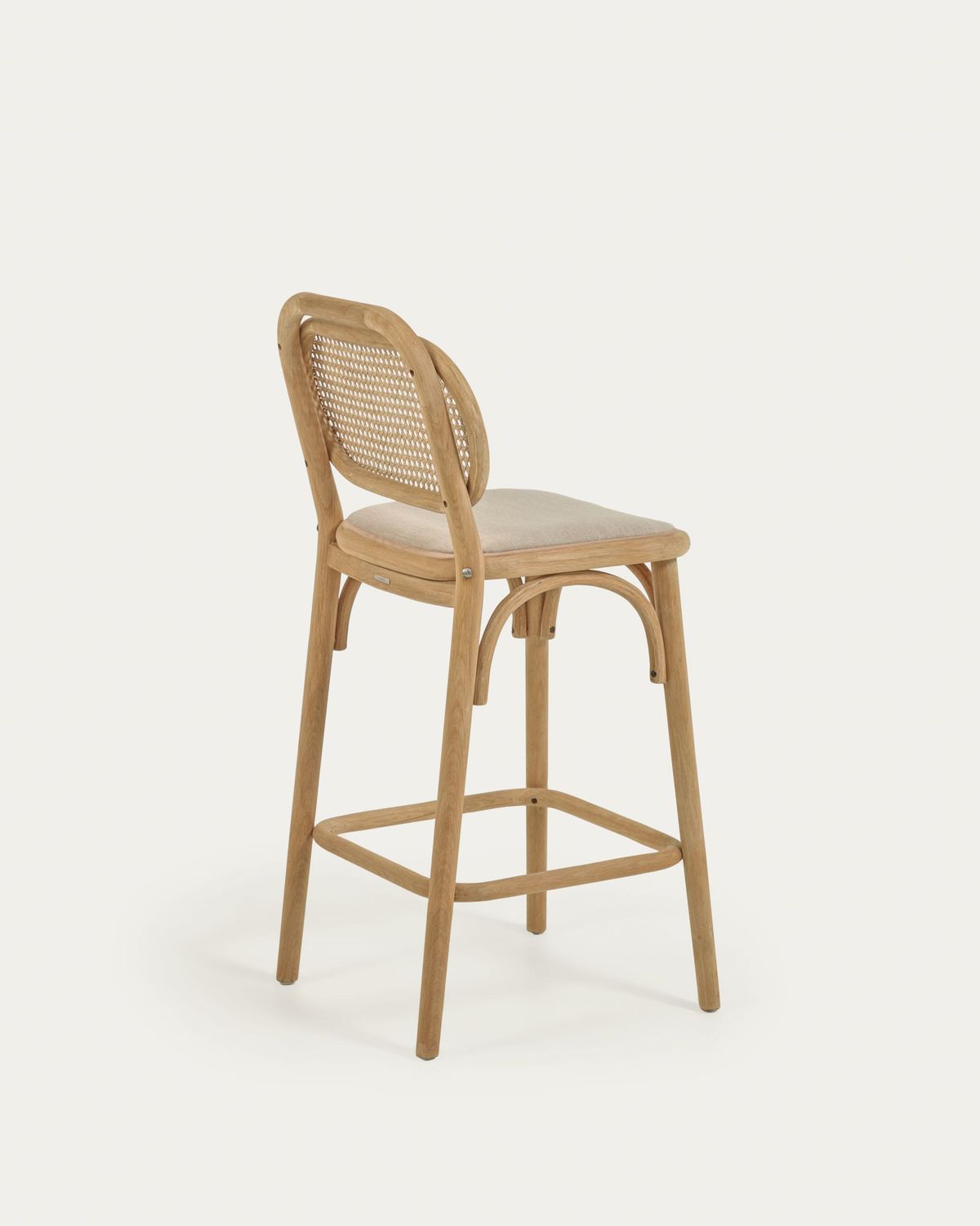 Taburete Doriane madera maciza roble acabado natural y asiento de tela 65cm FSC Mix Credit