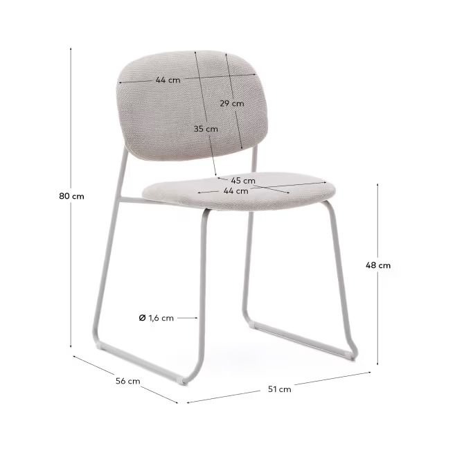 Silla apilable Meli de chenilla beige y patas de metal beige FSC Mix Credit