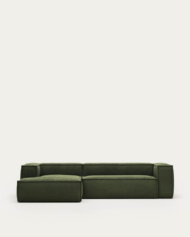 Sofá Blok 3 plazas pana gruesa chaise longue izquierdo verde 300 cm FSC Mix Credit