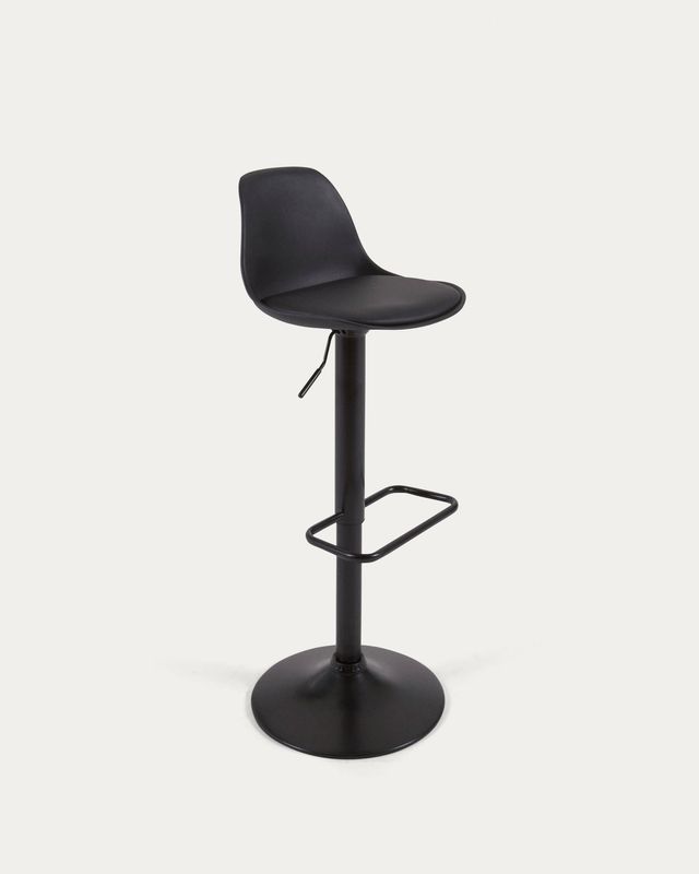 Taburete Orlando - T de poliuretano negro y acero negro mate 60-82 cm