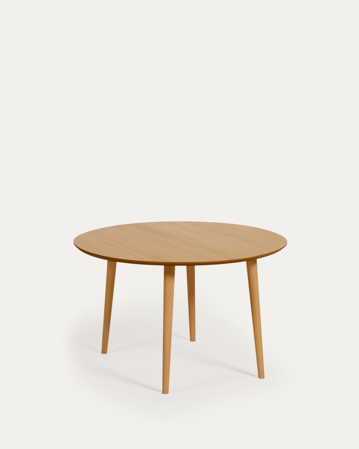 Mesa extensible redonda Oqui chapa de roble y patas de madera maciza Ø 120 (200) x 120 cm