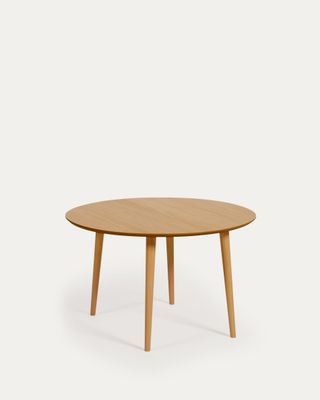 Mesa extensible redonda Oqui chapa de roble y patas de madera maciza Ø 120 (200) x 120 cm