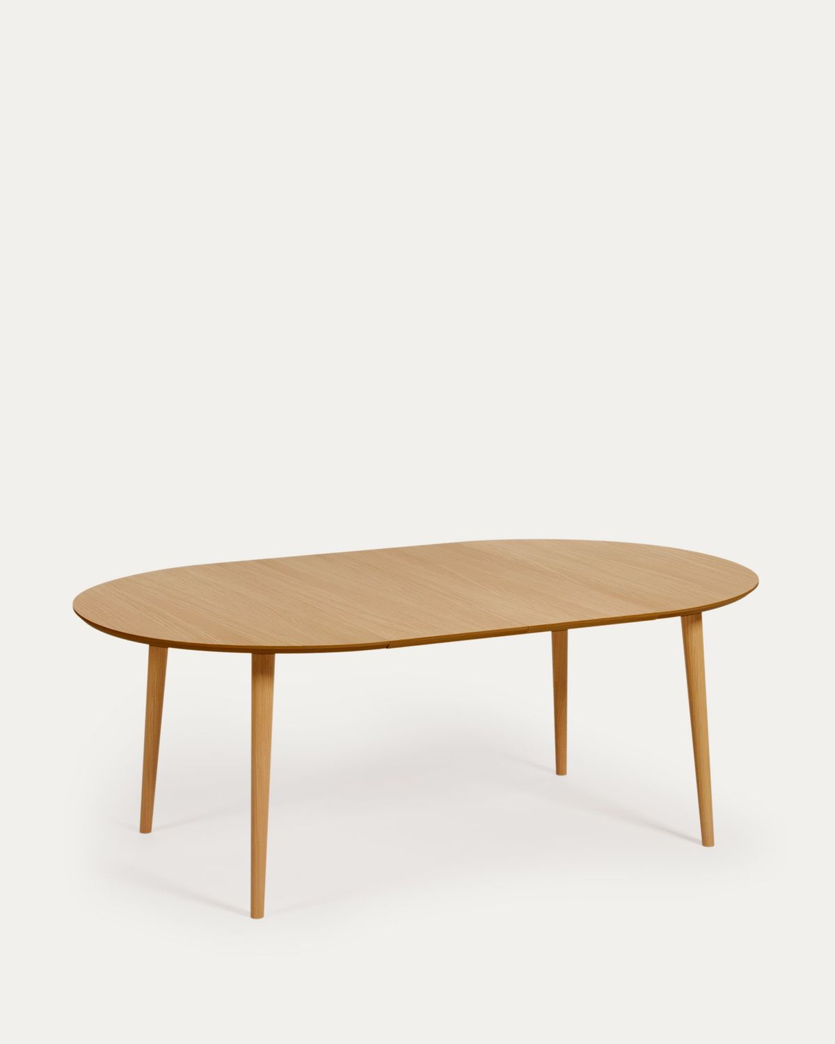 Mesa extensible redonda Oqui chapa de roble y patas de madera maciza Ø 120 (200) x 120 cm