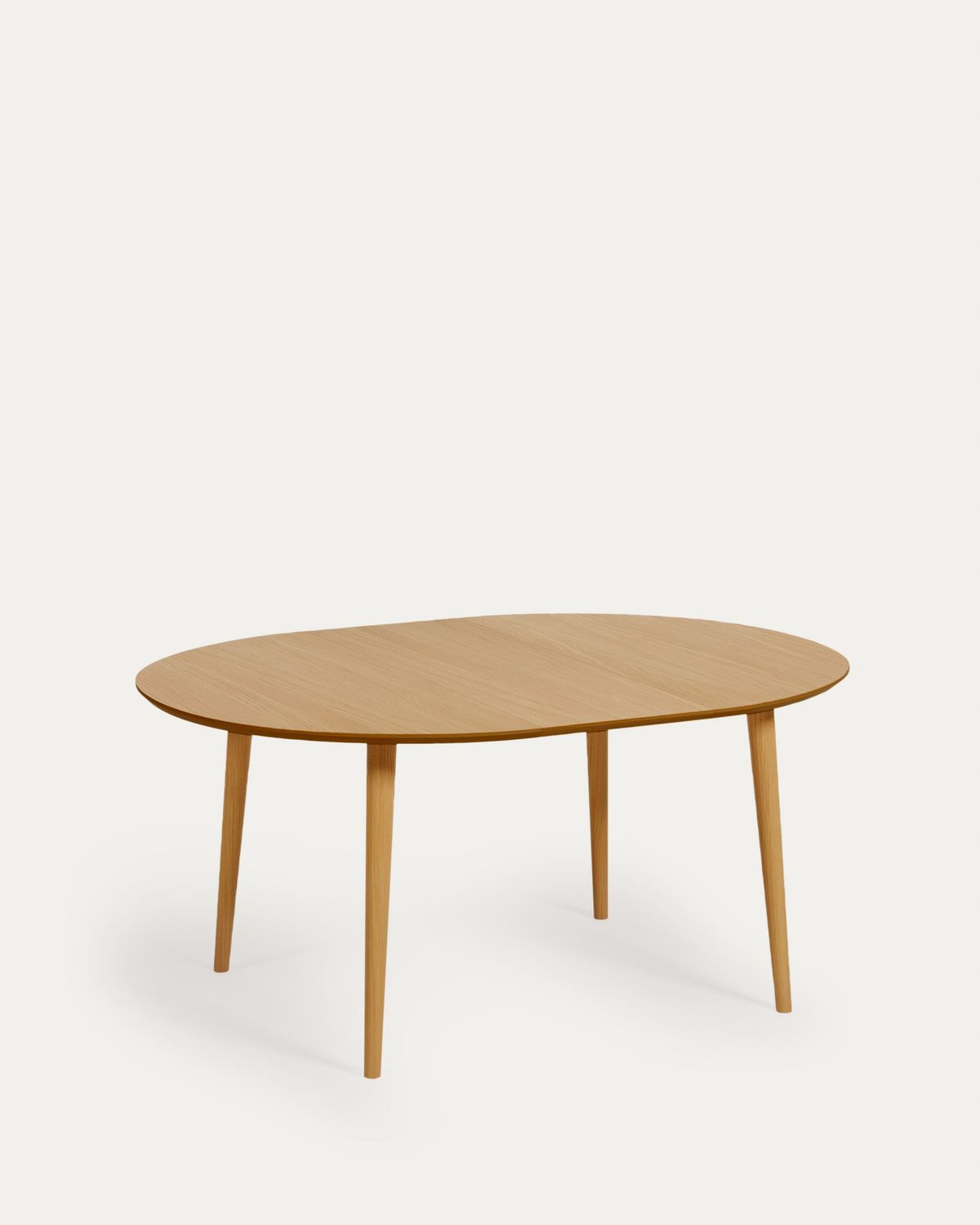 Mesa extensible redonda Oqui chapa de roble y patas de madera maciza Ø 120 (200) x 120 cm