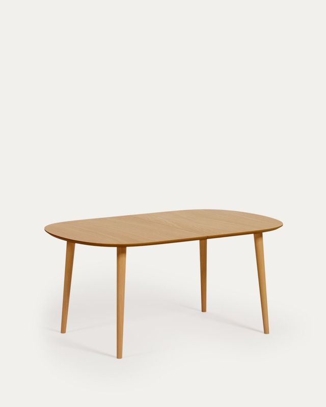 Mesa extensible Oqui en chapa de roble y patas de madera maciza 160 (260) x 100 cm
