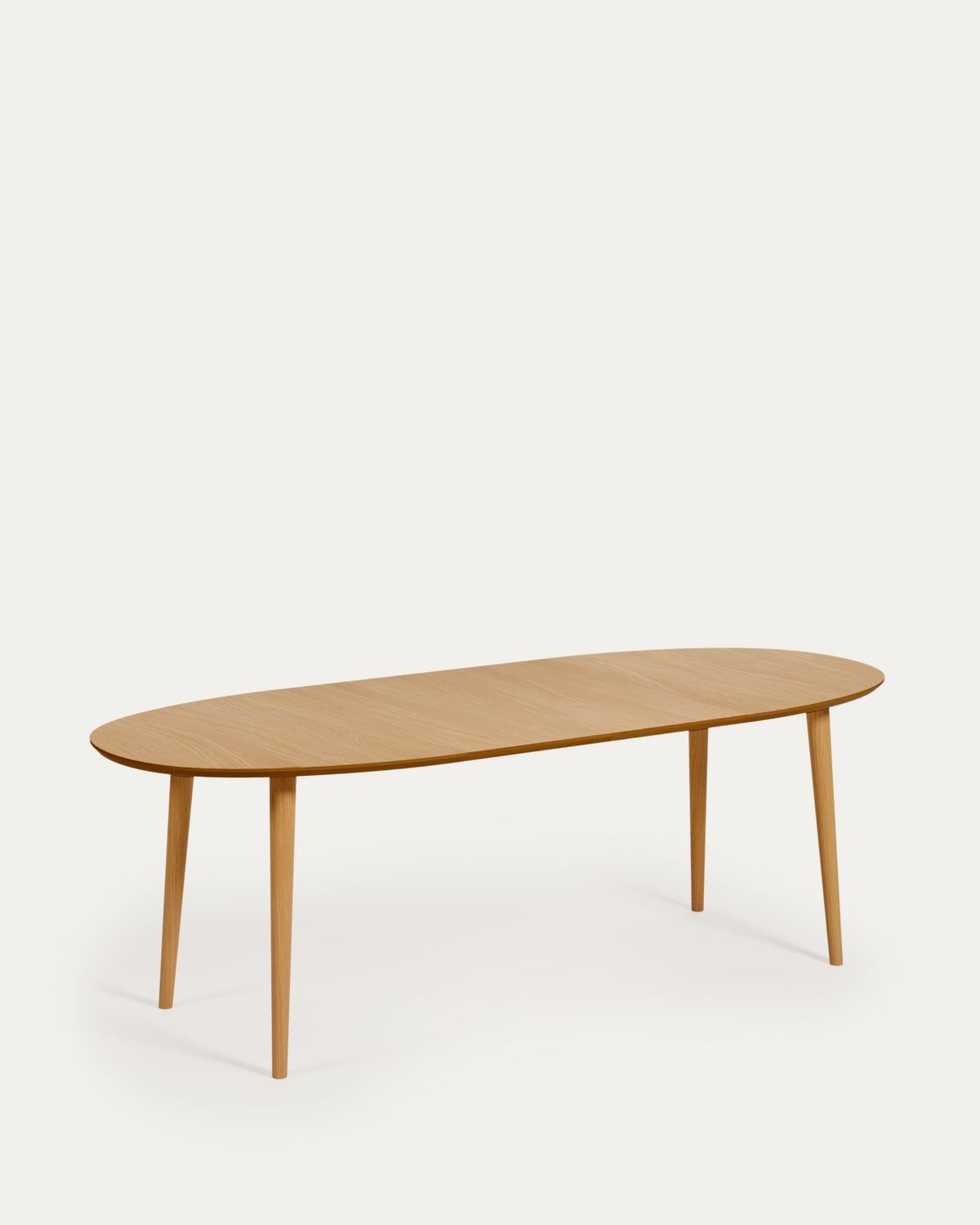 Mesa extensible oval Oqui en chapa de roble y patas de madera maciza Ø 140 (220) x 90 cm