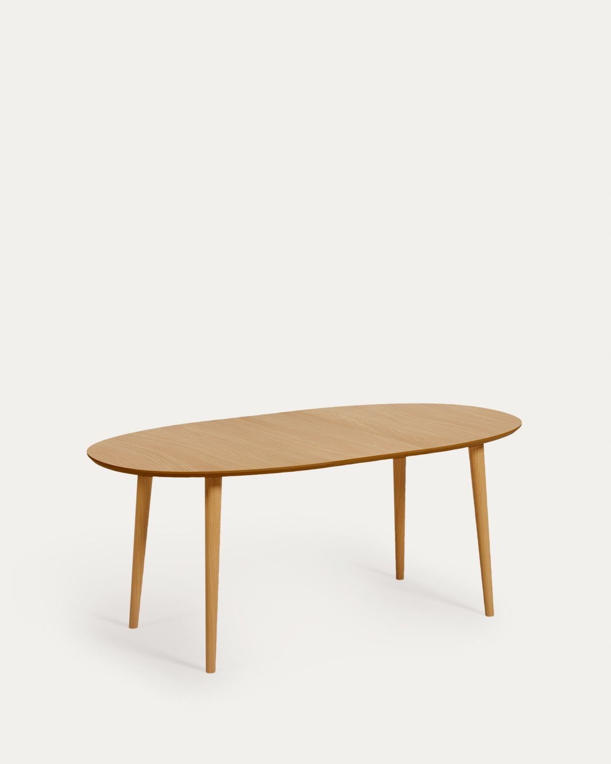 Mesa extensible oval Oqui en chapa de roble y patas de madera maciza Ø 140 (220) x 90 cm