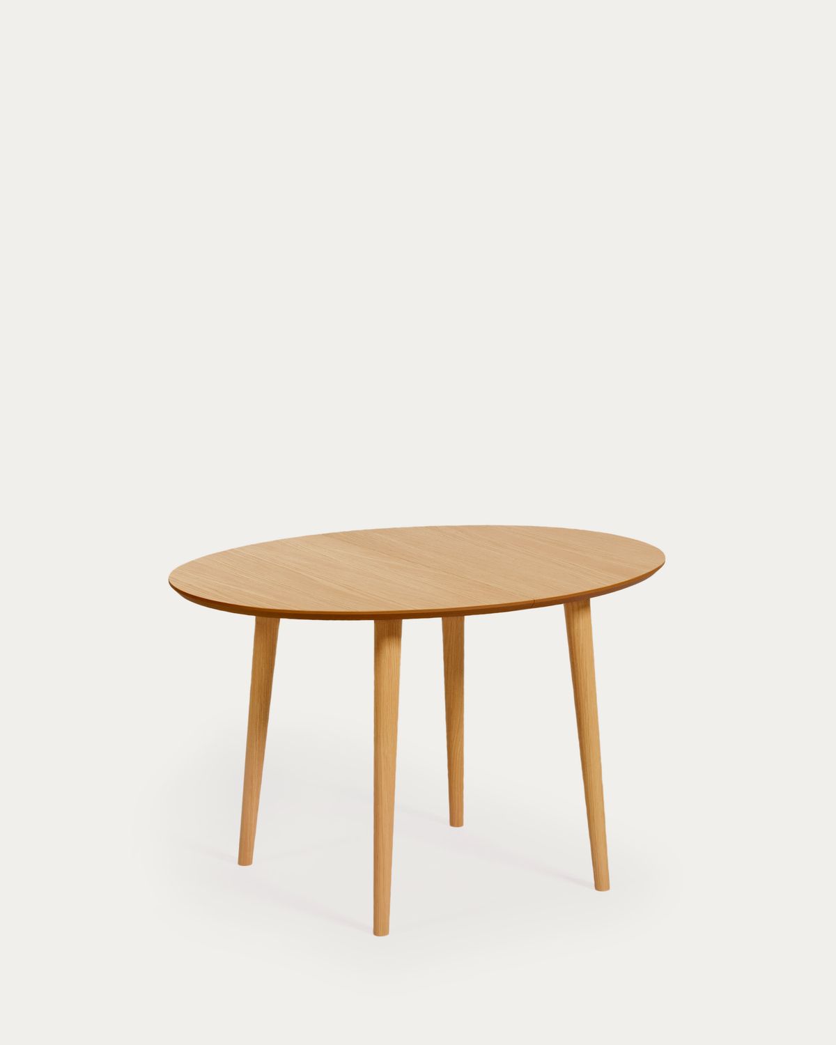 Mesa extensible oval Oqui chapa de roble y patas de madera maciza Ø 120 (200) x 90 cm