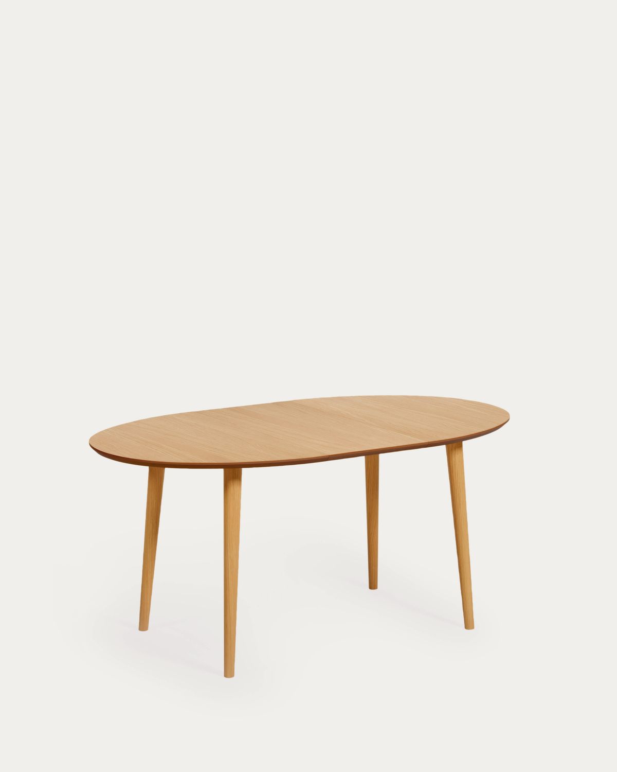 Mesa extensible oval Oqui chapa de roble y patas de madera maciza Ø 120 (200) x 90 cm