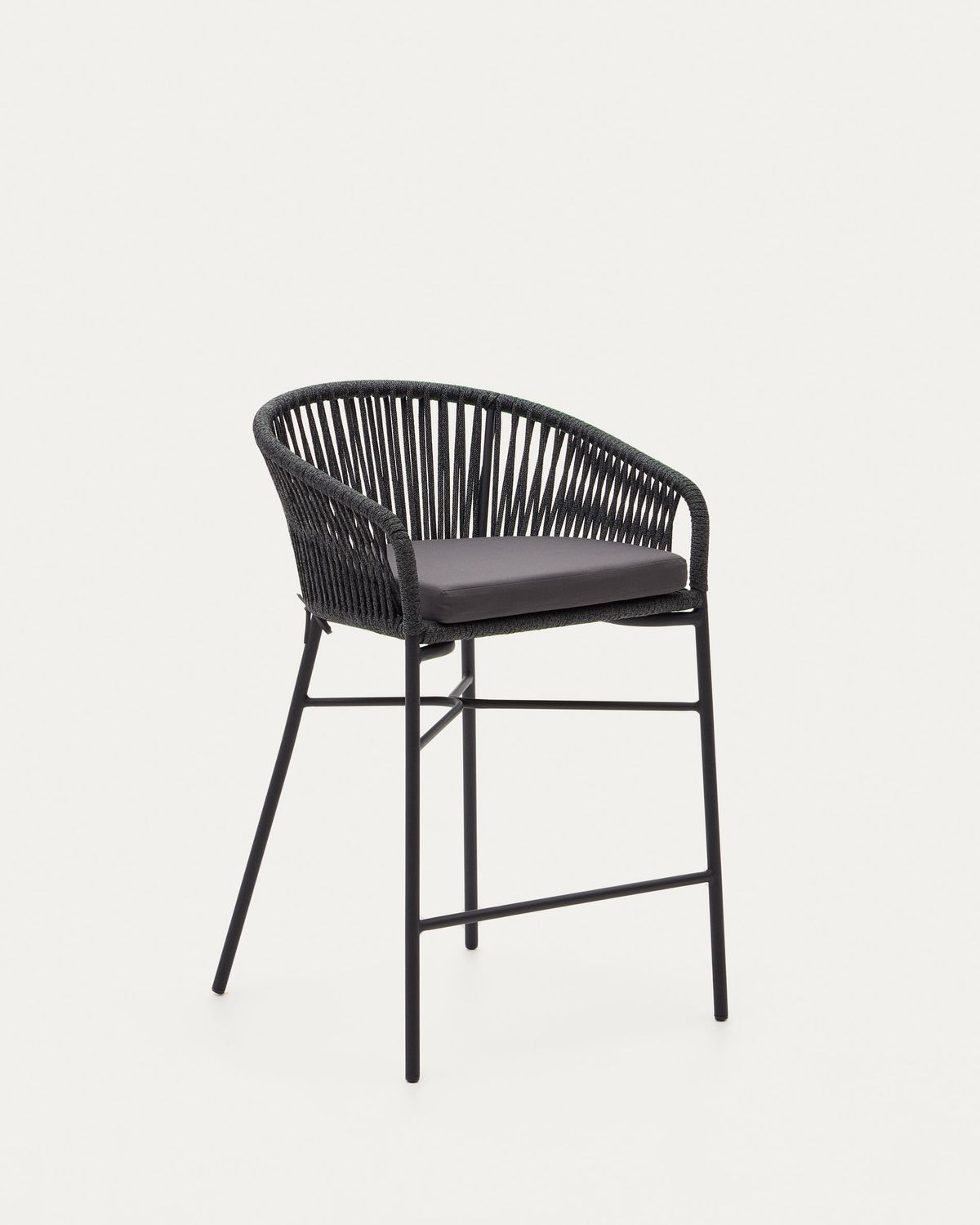Taburete Yanet de cuerda negra y acero galvanizado altura 65 cm