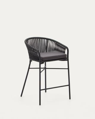 Taburete Yanet de cuerda negra y acero galvanizado altura 65 cm