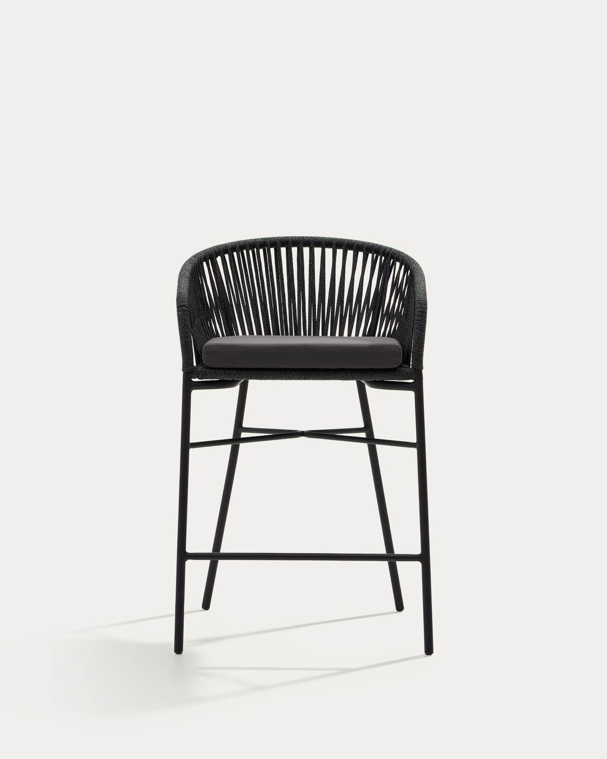 Taburete Yanet de cuerda negra y acero galvanizado altura 65 cm