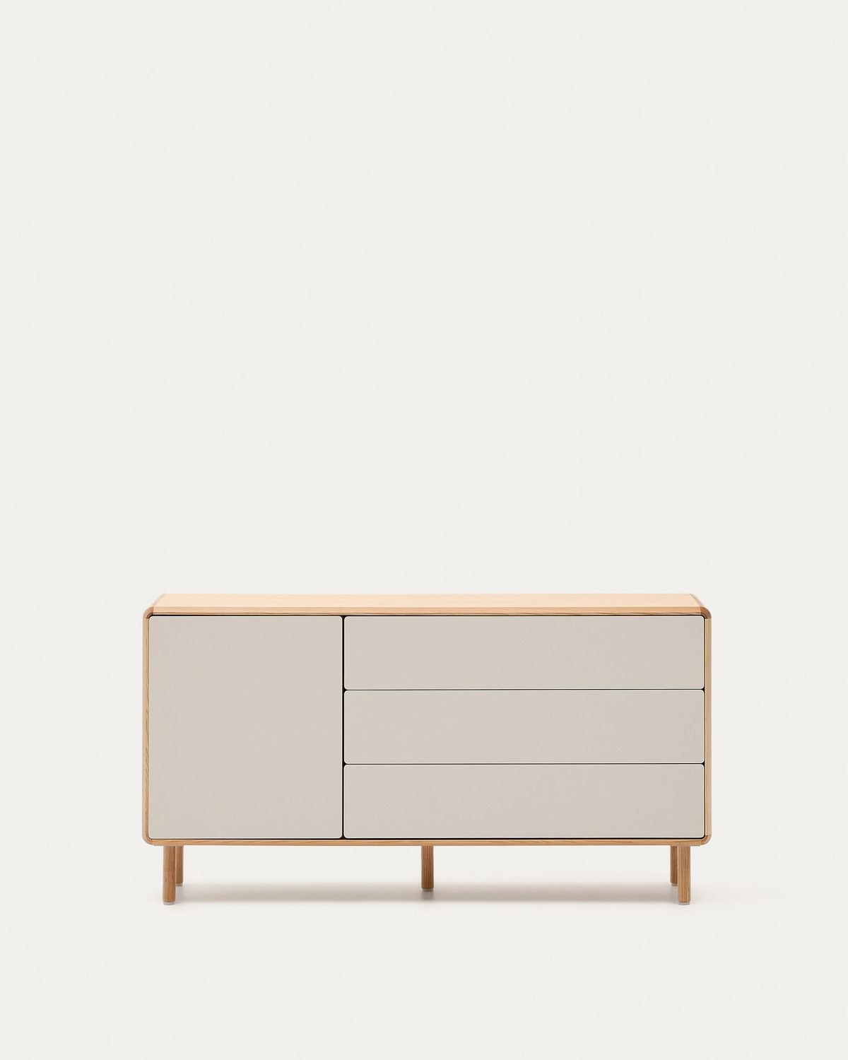 Aparador Anielle 1 puerta y 3 cajones de madera maciza y chapa de fresno 150 x 78 cm
