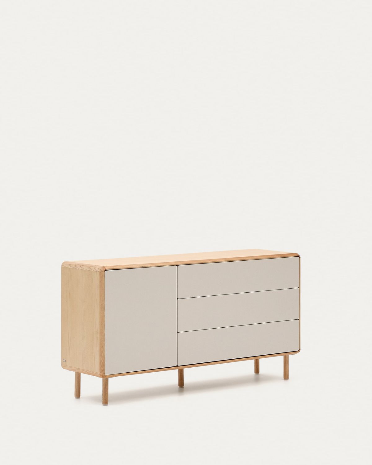 Aparador Anielle 1 puerta y 3 cajones de madera maciza y chapa de fresno 150 x 78 cm