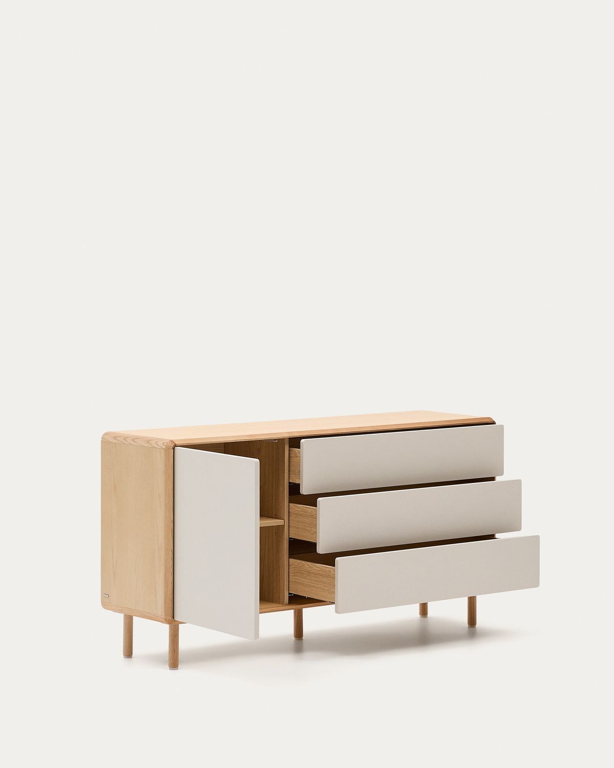 Aparador Anielle 1 puerta y 3 cajones de madera maciza y chapa de fresno 150 x 78 cm