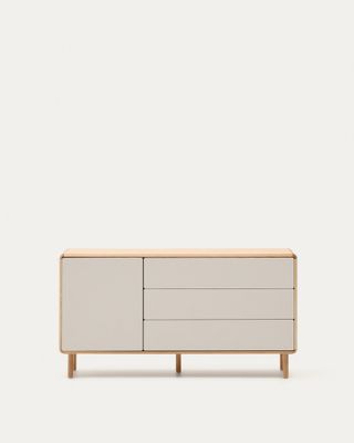 Aparador Anielle 1 puerta y 3 cajones de madera maciza y chapa de fresno 150 x 78 cm