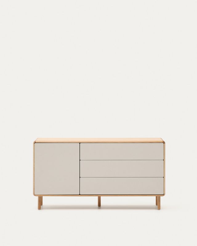 Aparador Anielle 1 puerta y 3 cajones de madera maciza y chapa de fresno 150 x 78 cm