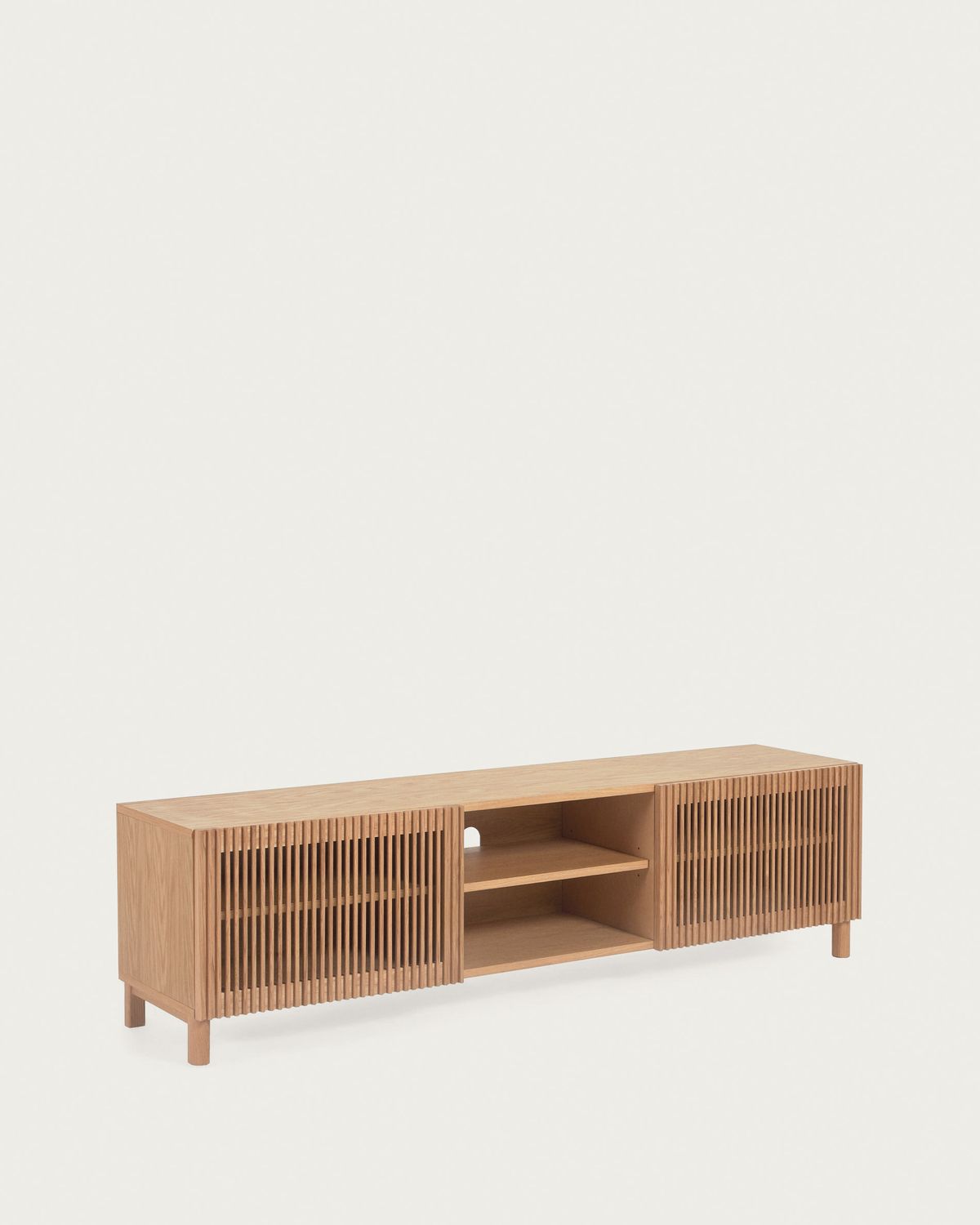 Mueble TV Beyla 2 puertas de madera maciza de fresno y chapa de roble 180x49,5 cm FSC 100%