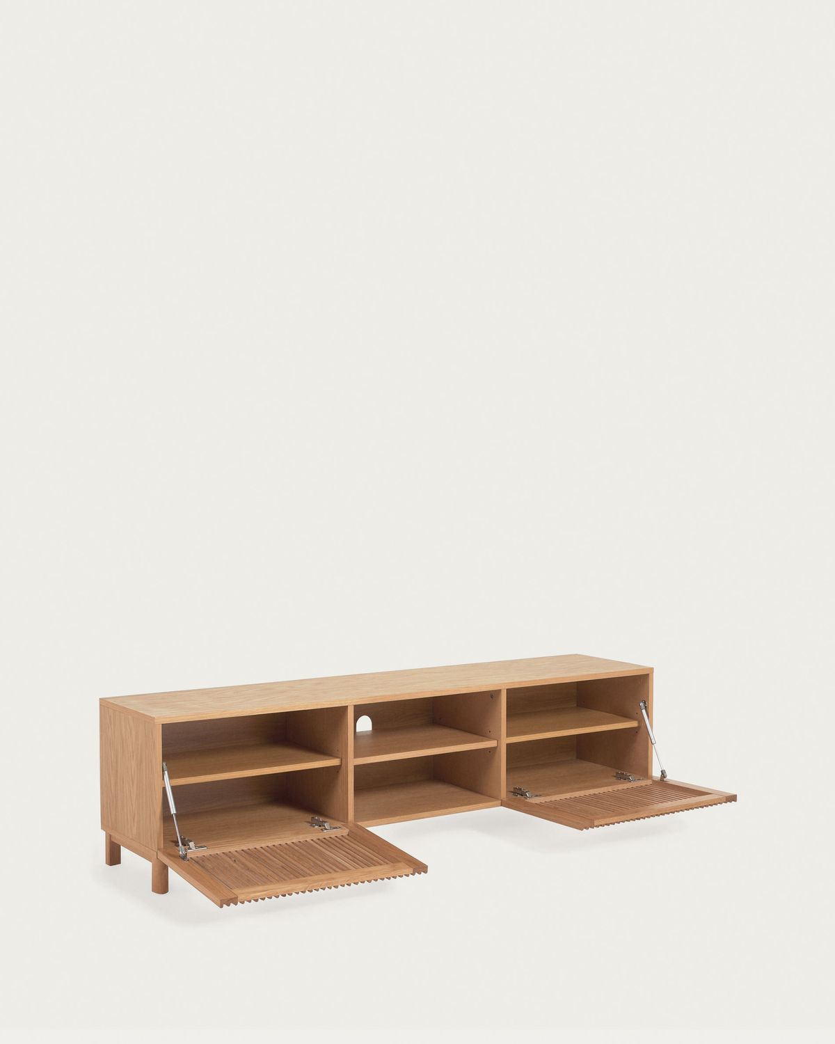 Mueble TV Beyla 2 puertas de madera maciza de fresno y chapa de roble 180x49,5 cm FSC 100%