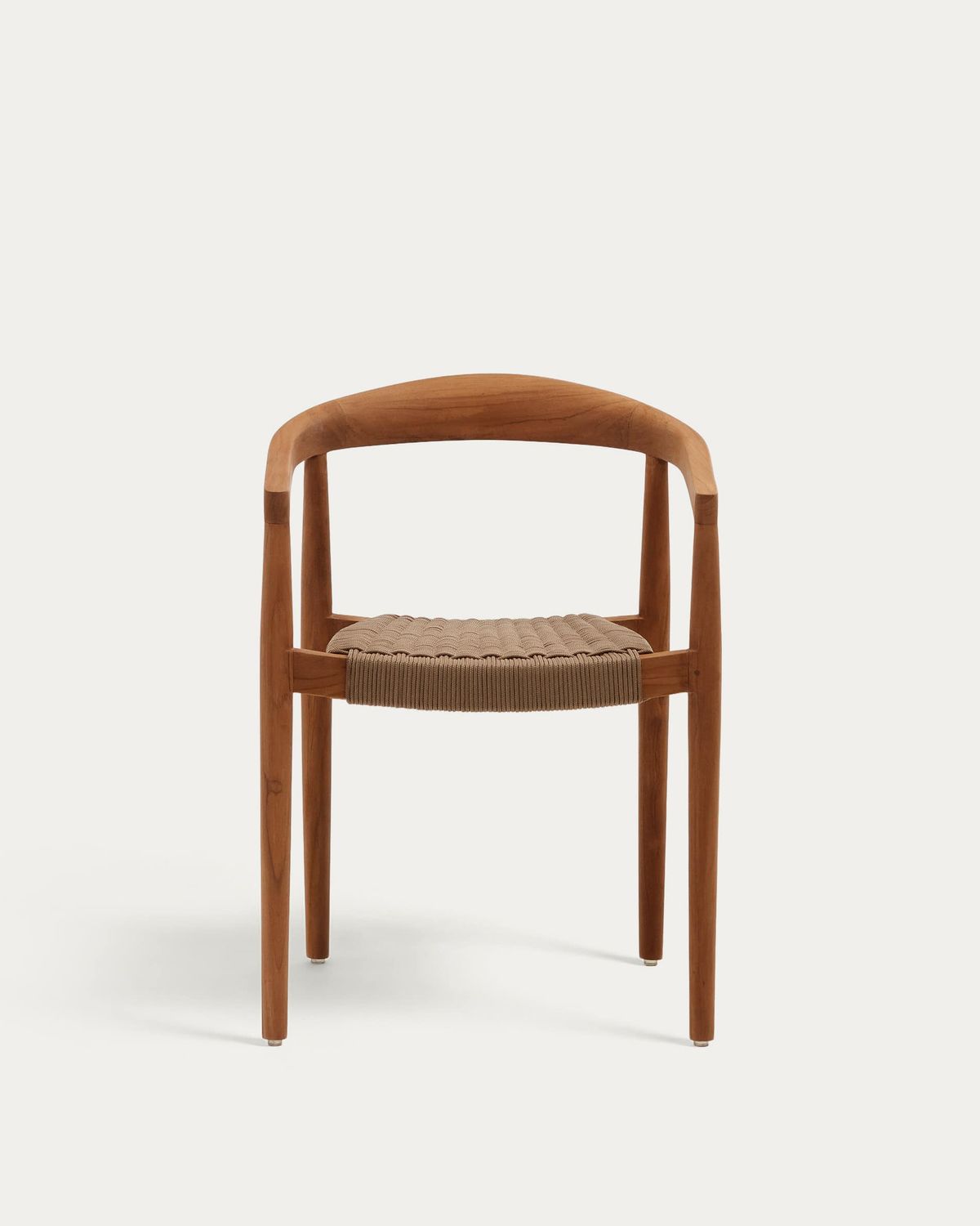 Silla apilable de exterior Ydalia de madera maciza de teca con acabado natural y cuerda beige