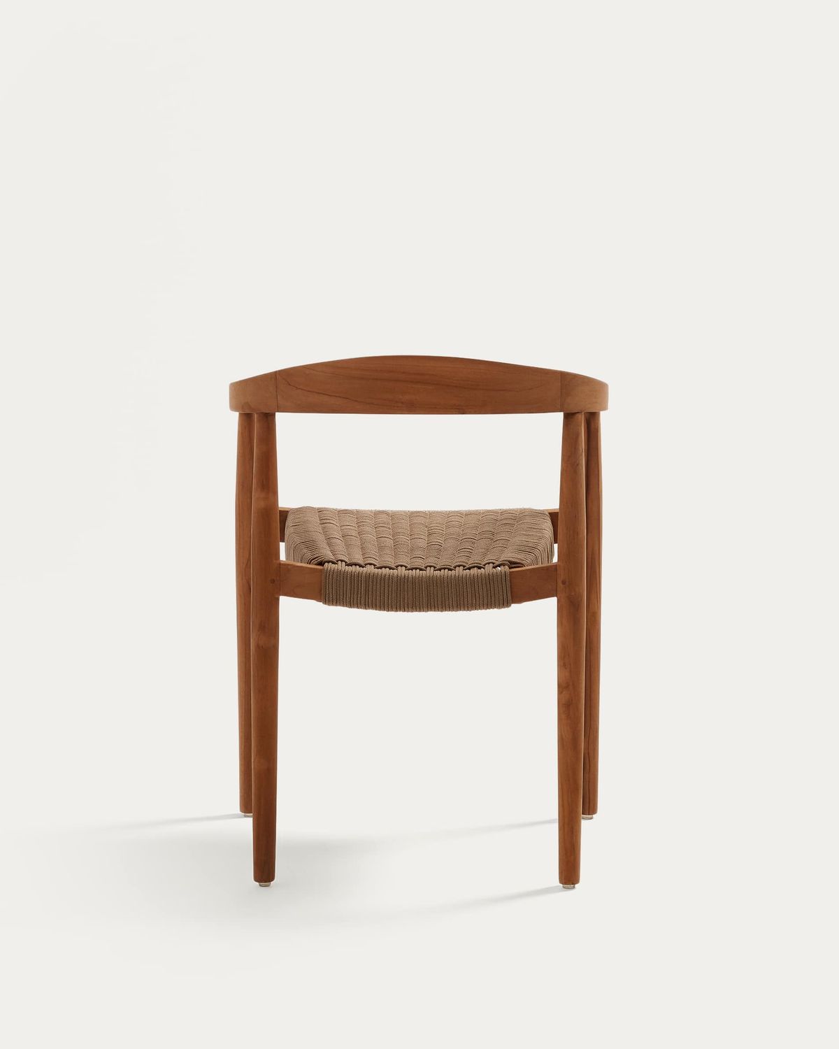 Silla apilable de exterior Ydalia de madera maciza de teca con acabado natural y cuerda beige