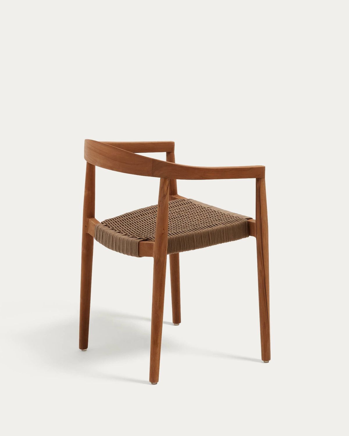 Silla apilable de exterior Ydalia de madera maciza de teca con acabado natural y cuerda beige