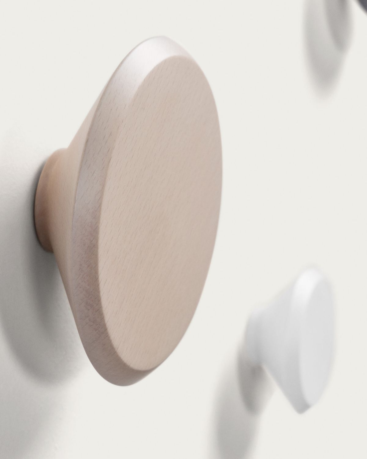 Set Nadua de 3 colgadores de madera maciza de haya con acabado natural, azul y blanco