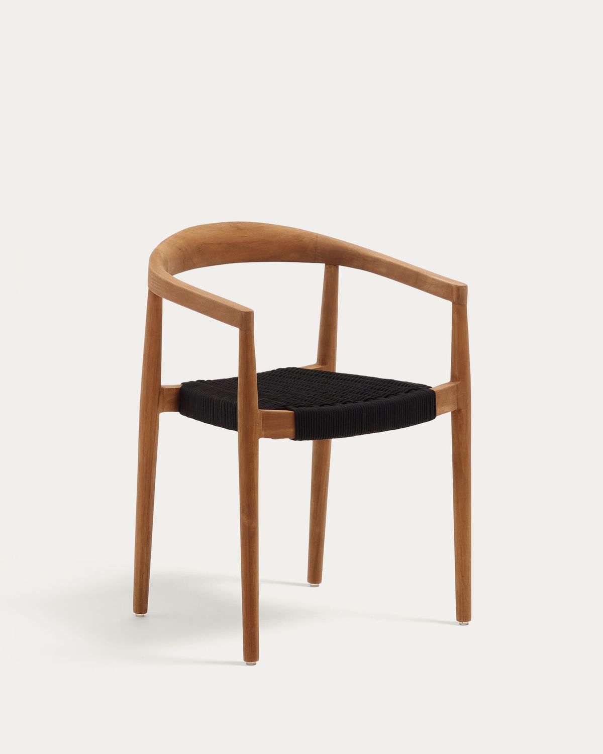 Silla de exterior Ydalia de madera maciza de teca con acabado natural y cuerda negro