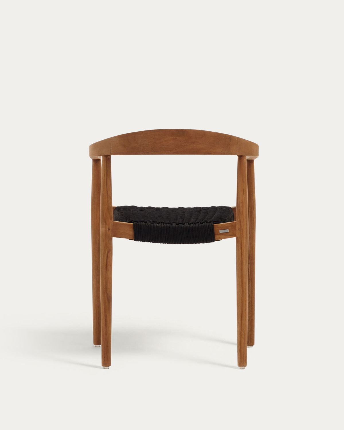 Silla de exterior Ydalia de madera maciza de teca con acabado natural y cuerda negro