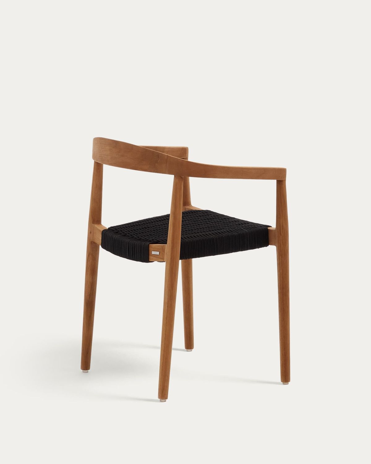 Silla apilable de exterior Ydalia de madera maciza de teca con acabado natural y cuerda negro