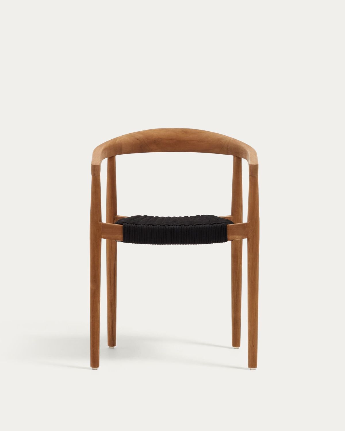 Silla apilable de exterior Ydalia de madera maciza de teca con acabado natural y cuerda negro