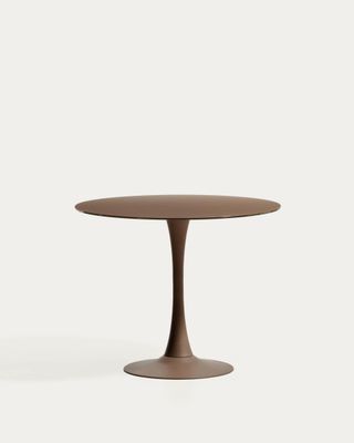 Mesa redonda Vedira de vidrio y acero marrón Ø90 cm