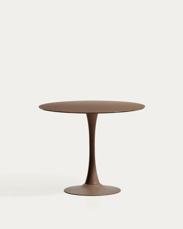 Mesa redonda Vedira de vidrio y acero marrón Ø90 cm