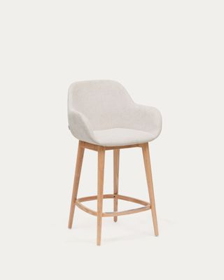 Taburete Konna beige y patas de madera maciza de fresno acabado tono natural 65 cm
