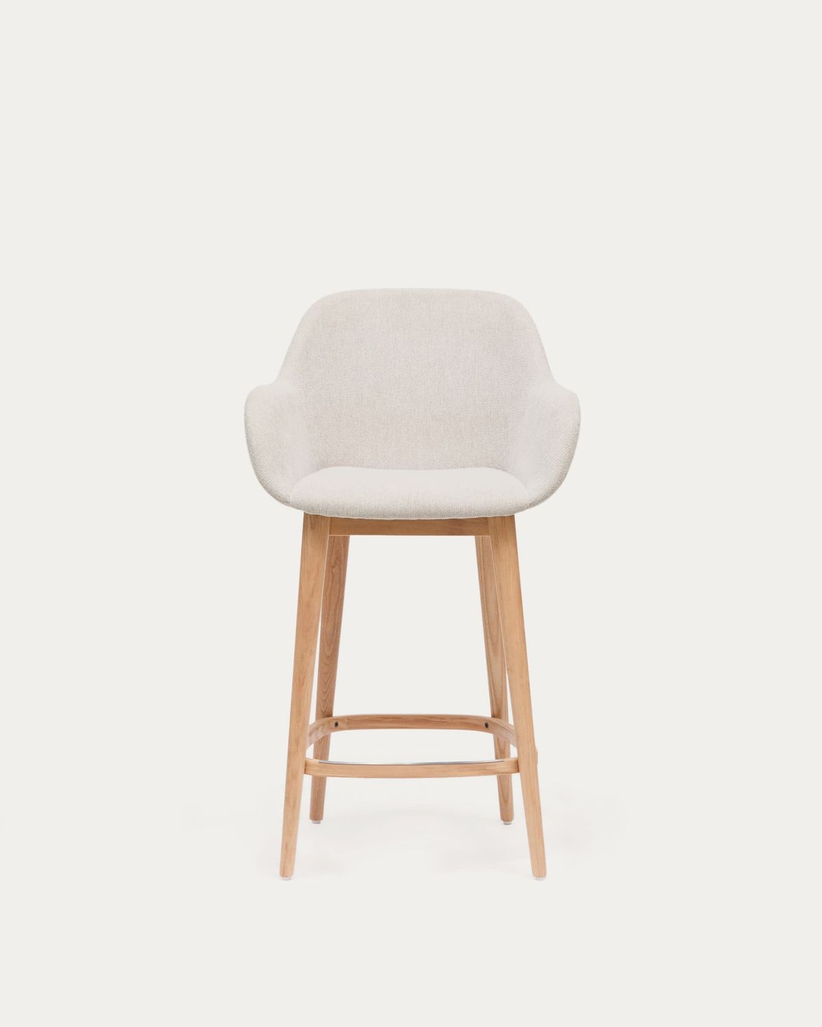 Taburete Konna beige y patas de madera maciza de fresno acabado tono natural 65 cm