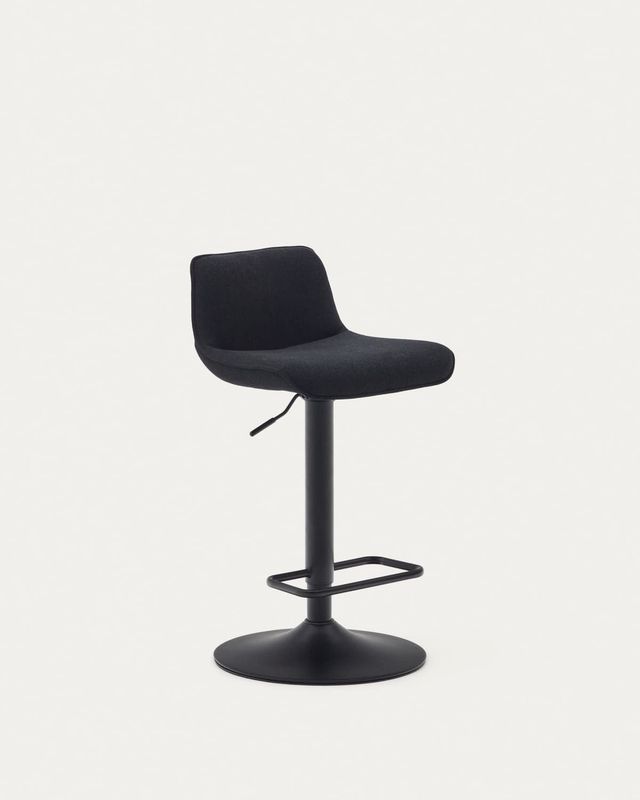 Taburete Zenda de chenilla negro y acero negro mate 81-102 cm FSC 100%