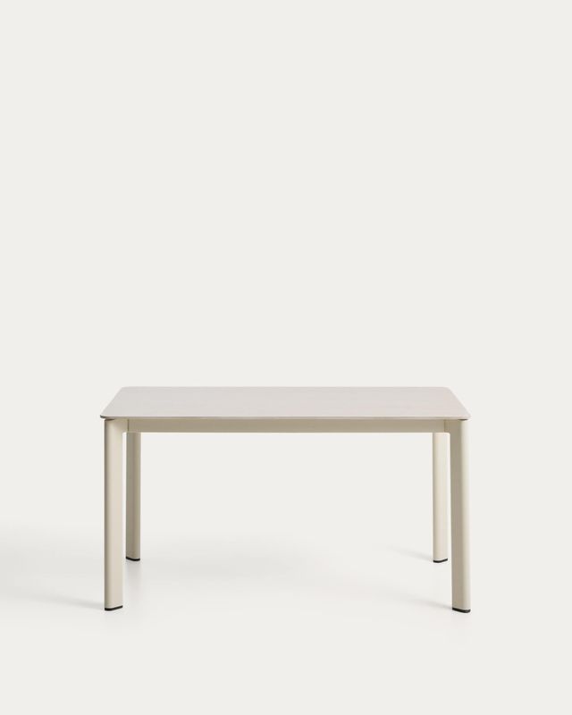 Mesa Anafi de piedra sinterizada y aluminio ecru 140 x 80 cm