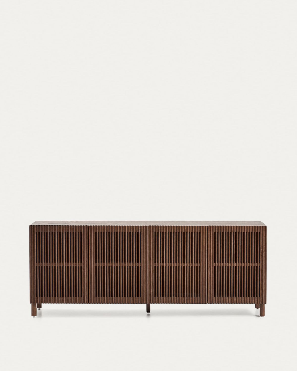 Aparador Beyla 4 puertas de chapa y madera maciza de fresno con acabado tono nogal 180 x 71,5 cm FSC 100%