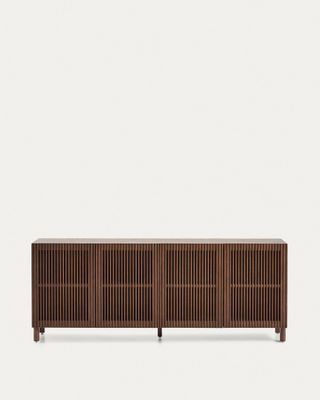 Aparador Beyla 4 puertas de chapa y madera maciza de fresno con acabado tono nogal 180 x 71,5 cm FSC 100% Aparador Beyla 4 puertas de chapa y madera maciza de fresno con acabado tono nogal 180 x 71,5 cm FSC 100%