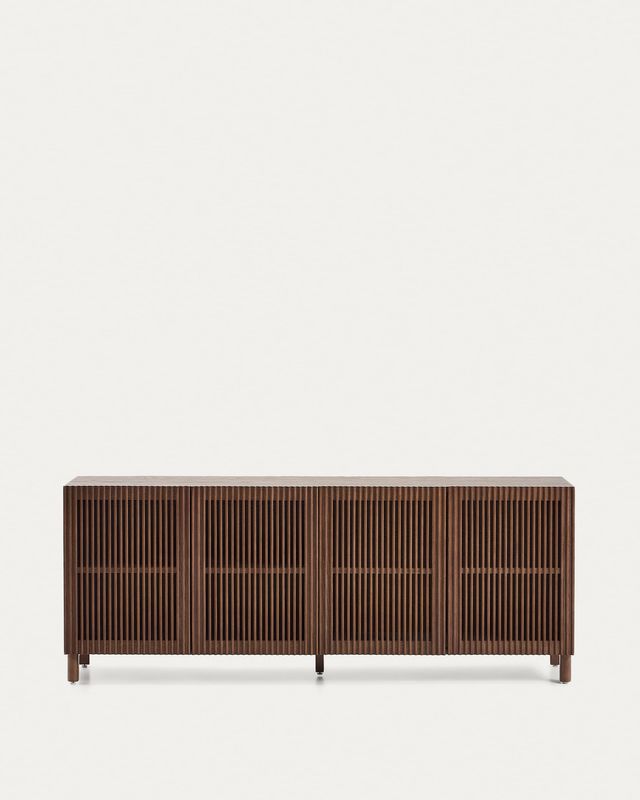 Aparador Beyla 4 puertas de chapa y madera maciza de fresno con acabado tono nogal 180 x 71,5 cm FSC 100%