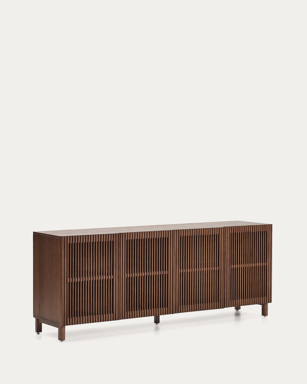 Aparador Beyla 4 puertas de chapa y madera maciza de fresno con acabado tono nogal 180 x 71,5 cm FSC 100%