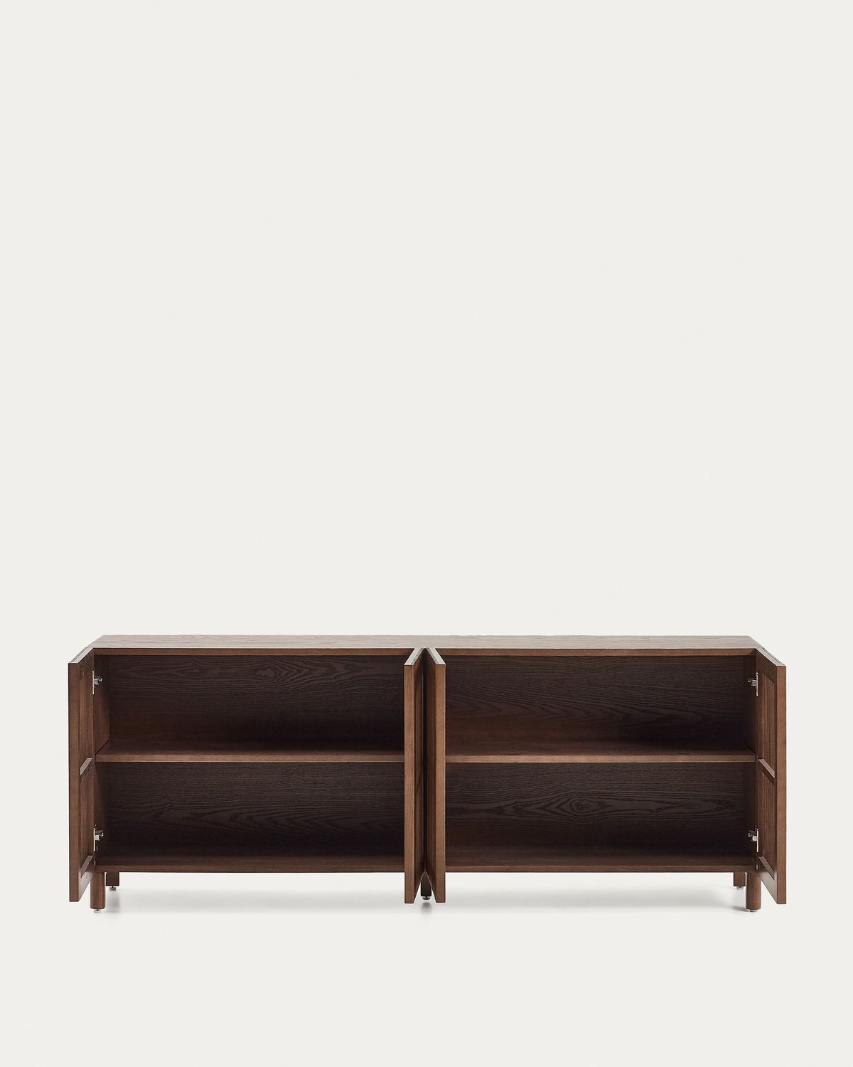 Aparador Beyla 4 puertas de chapa y madera maciza de fresno con acabado tono nogal 180 x 71,5 cm FSC 100%
