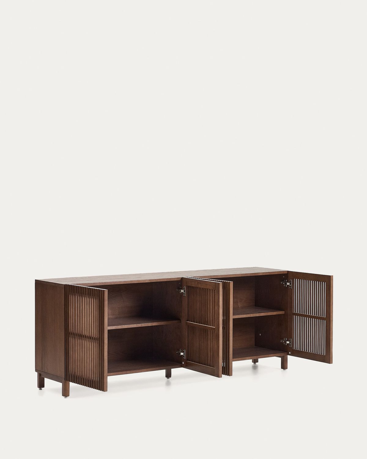 Aparador Beyla 4 puertas de chapa y madera maciza de fresno con acabado tono nogal 180 x 71,5 cm FSC 100%