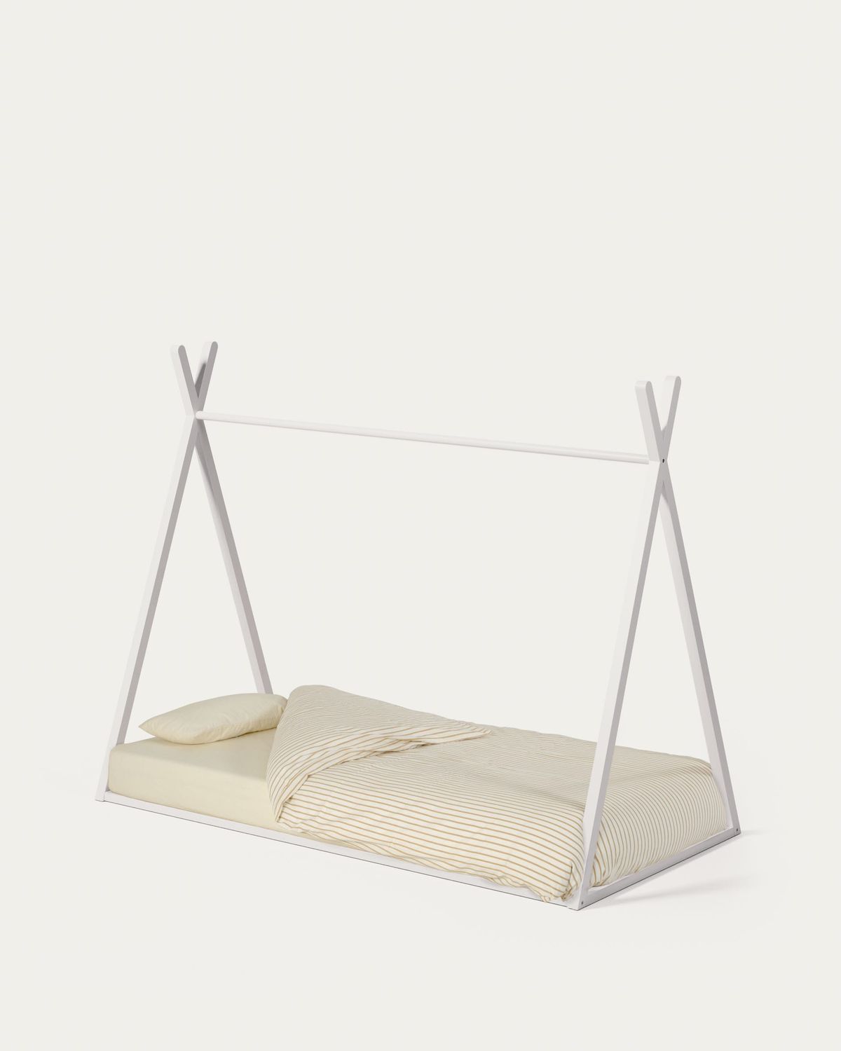 Cama tipi Maralis de madera maciza de haya con acabado blanco para colchón de 90 x 190 cm