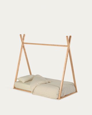 Cama tipi Maralis de madera maciza de haya con acabado natural para colchón de 70 x 140 cm
