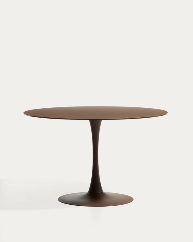 Mesa redonda Vedira de vidrio y acero marrón Ø120 cm