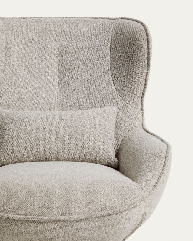 Butaca giratoria Sorile de chenilla beige y acero con acabado negro FSC 100%