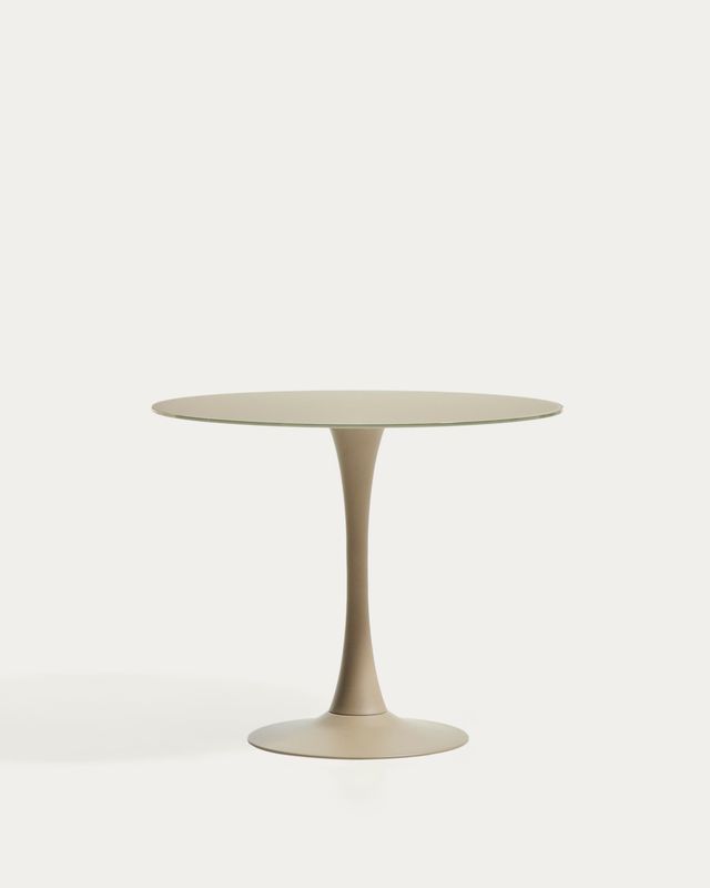 Mesa redonda Vedira de vidrio y acero topo Ø90 cm