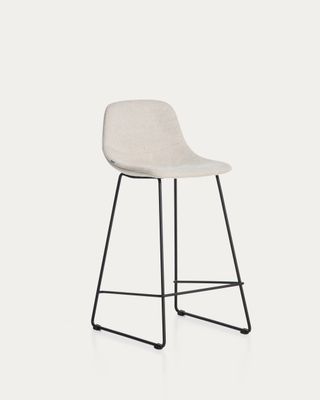 Taburete Zahara de chenilla beige y patas de acero con acabado negro 76 cm FSC 100% Taburete Zahara de chenilla beige y patas de acero con acabado negro 76 cm FSC 100%