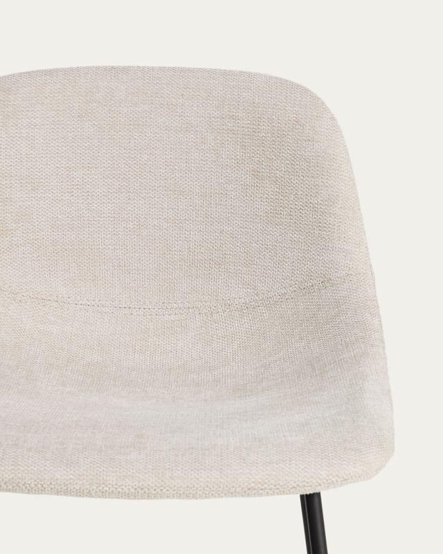 Taburete Zahara de chenilla beige y patas de acero con acabado negro 76 cm FSC 100%